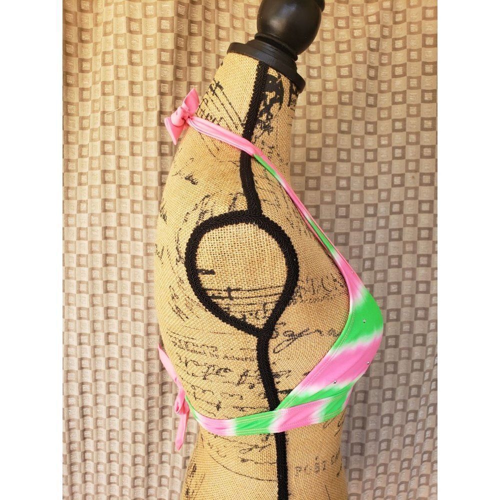 Girls Halter Bikini Top PINK Green Studded Swimwear Swimsuit Size 12 NWOT - Picture 6 of 8